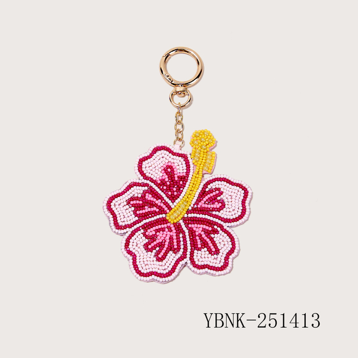 Beaded Hibiscus Flower Keychain
