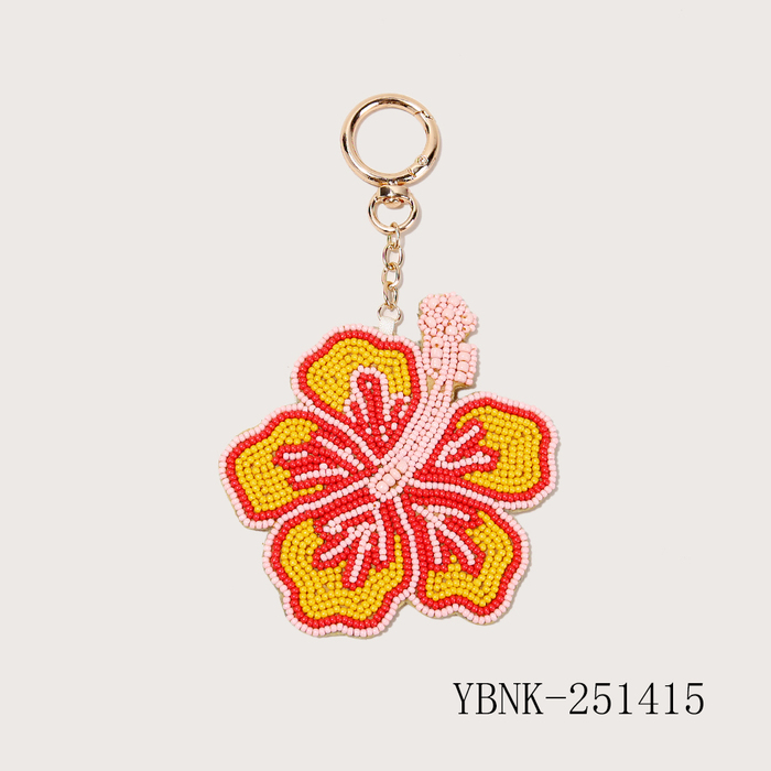 Beaded Hibiscus Flower Keychain